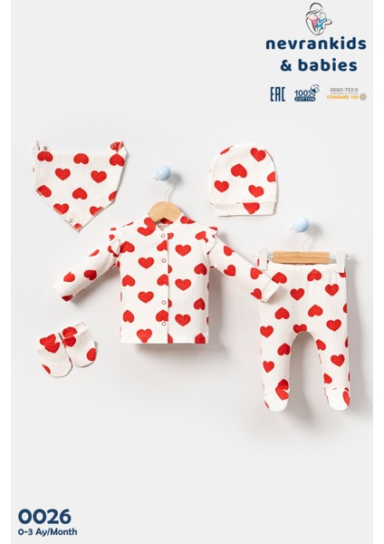 Heart Big Pattern 5’li Yenidoğan Hastane Çıkış Kız Bebek Giyim