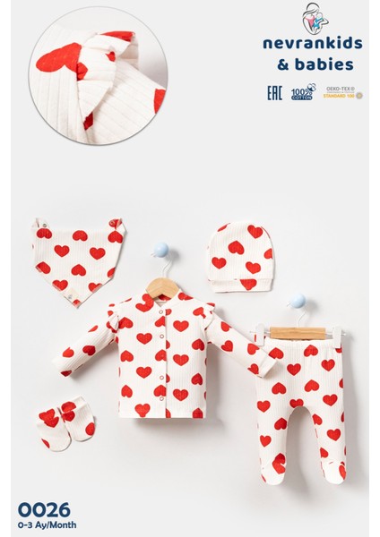 Heart Big Pattern 5’li Yenidoğan Hastane Çıkış Kız Bebek Giyim modelleri