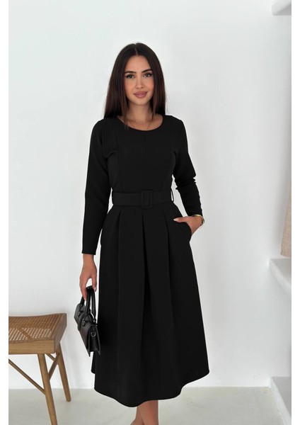 Kadın Kemerli Midi Boy Uzun Kollu Elbise NBK067 fiyatları