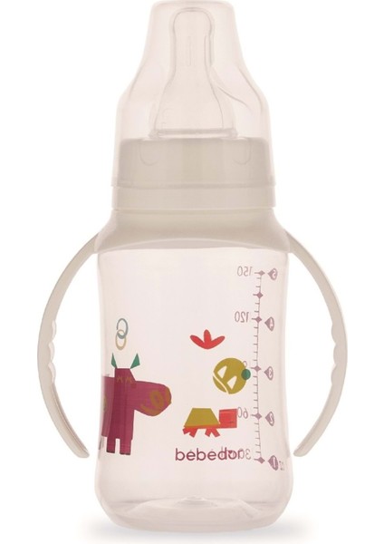 Mor Renkli, Kulplu, 150ML Plastik Biberon, Hijyenik ve Kullanışlı Tasarım.