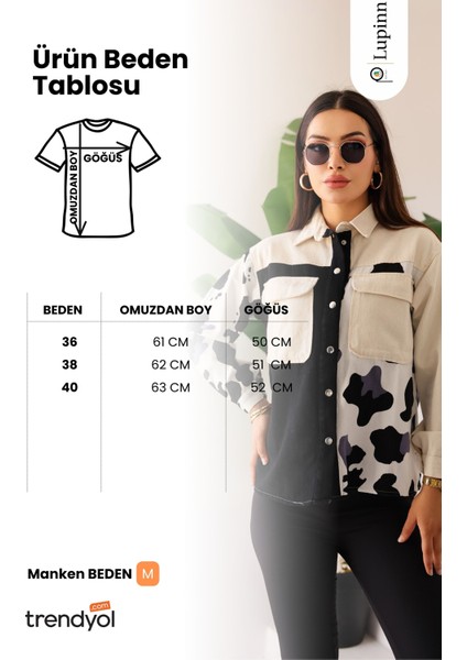 Kadın Oversize Fit Desenli Uzun Kollu %100 Pamuk Gömlek,ceket , Cepli Şık Oduncu Gömlek