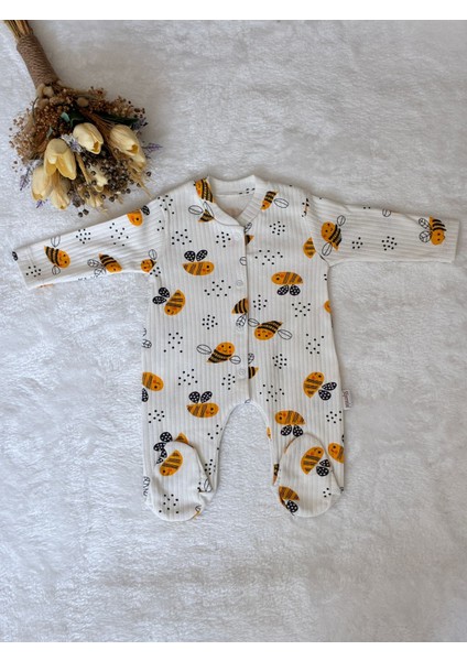 Tuembaby % 100 Cotton Kumaş Arı Desenli Patikli Unisex Bebek Tulum fiyatları