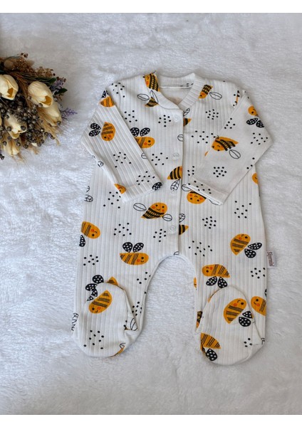 Tuembaby % 100 Cotton Kumaş Arı Desenli Patikli Unisex Bebek Tulum modelleri