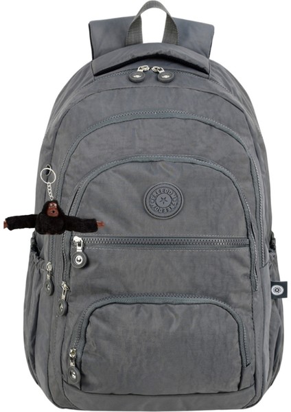 2'li Set Lüx Krinkıl Kumaş Lise ve Ortaokul Sırt Çantası + Kalemlik, Maymun Anahtarlık Hediyeli