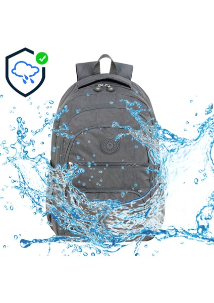 2'li Set Lüx Krinkıl Kumaş Lise ve Ortaokul Sırt Çantası + Kalemlik, Maymun Anahtarlık Hediyeli