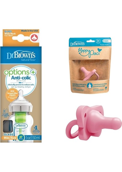 Geniş Ağız Antikolik Cam Biberon ve Emzik Seti, 0-6 Ay Için Güvenli Kullanım