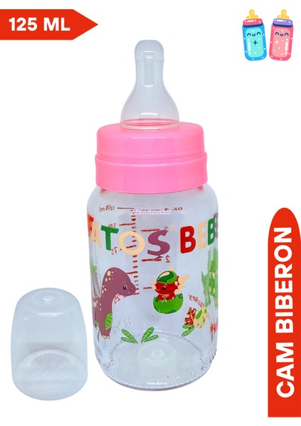 Sevimli Desenli, Pembe Renkli, 125 ml Cam Biberon