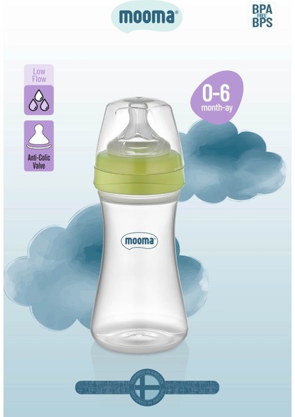 Yumuşak Akışlı 250 ml Plastik Biberon, 0-6 Ay, Yeşil Renk