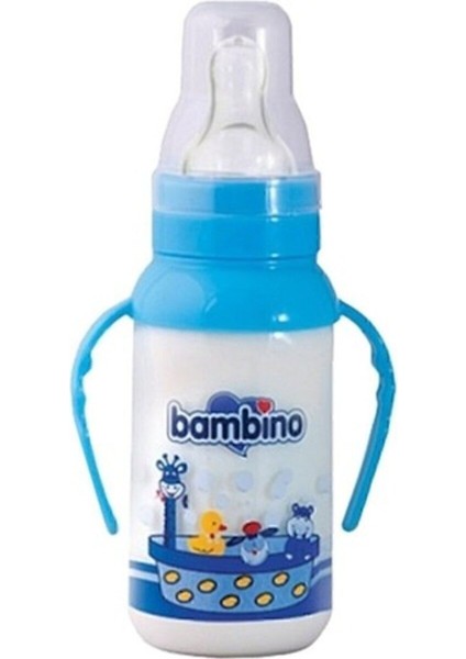 Mavi Silikon Kiraz Uçlu Kulplu Cam Biberon 125 Ml, Yavaş Akış, 0 Ay