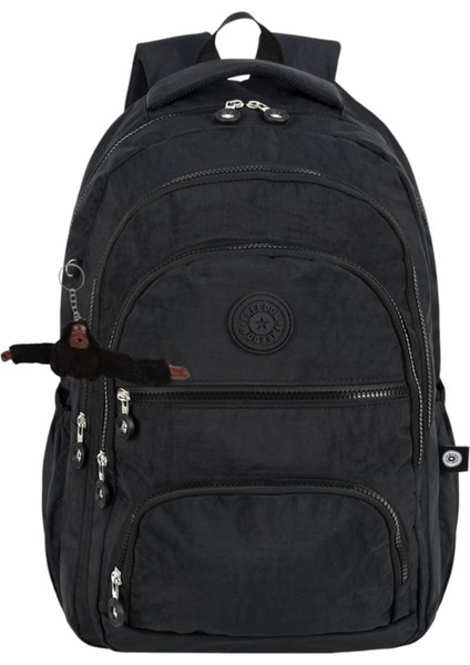 2'li Set Lüx Krinkıl Kumaş Lise ve Ortaokul Sırt Çantası + Kalemlik, Maymun Anahtarlık Hediyeli