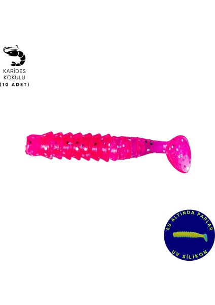 Silikon Kurt Yem - 1,5g 45MM - Fishack - 10 Adet - Uv Silikon - Pembe - Karides Kokulu