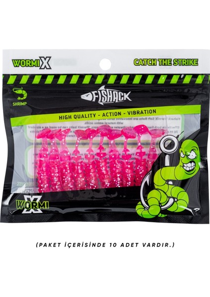 Silikon Kurt Yem - 1,5g 45MM - Fishack - 10 Adet - Uv Silikon - Pembe - Karides Kokulu modelleri