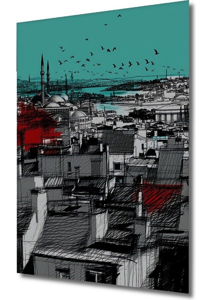 Istanbul Silüeti Kara Kalem Görünümlü Dekoratif Ahşap Ev/işyeri/ofis Kare Tablo fiyatları