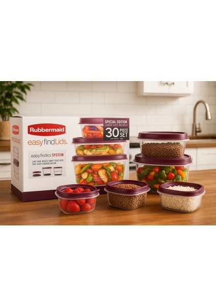 30 Parça Saklama Kabı Seti – Easy Find Lids, Bpa Free, Mikrodalga ve Bulaşık Makinesi Uyumlu modelleri