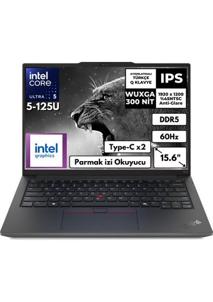 Thinkpad E14 Gen 6 Ultra 5 125U 8 GB 512 GB SSD Intel Graphics 14" Wuxga Freedos Notebook 21M7002PTXAT2