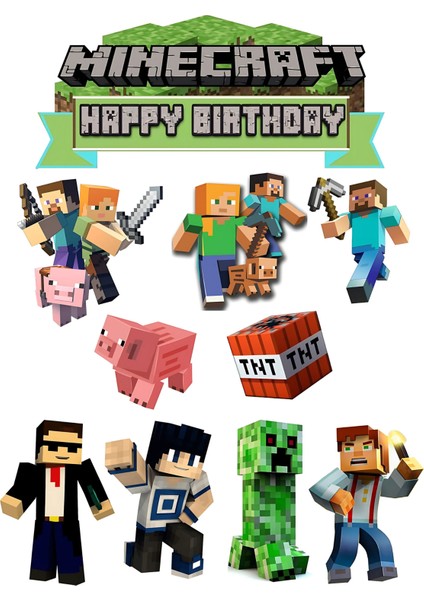Yenilebilir Şekerli Kağıt Baskısı Cupcake ve Pasta Resim Baskı Minecraft Temalı 10