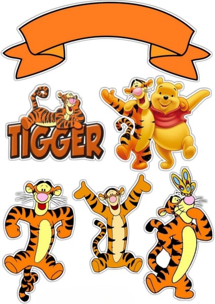 Yenilebilir Şekerli Kağıt Baskısı Cupcake ve Pasta Resim Baskı Tigger Temalı 81