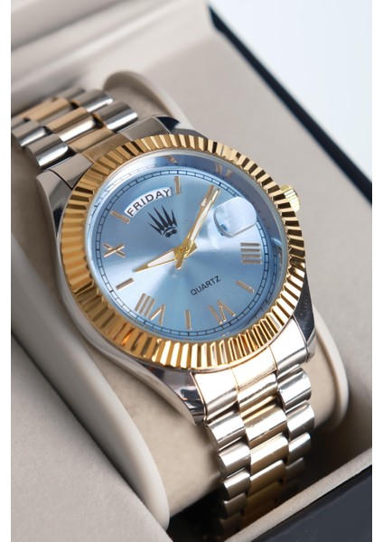 Lumen Romanum Silver Gold Mavi Kol Saati