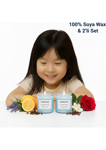 %100 Doğal Kokulu Soya Wax Mum – 40 cc – El Yapımı – Çeşitli Kokular-Mavi 2'li Set