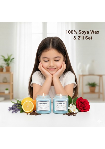%100 Doğal Kokulu Soya Wax Mum – 40 cc – El Yapımı – Çeşitli Kokular-Mavi 2'li Set
