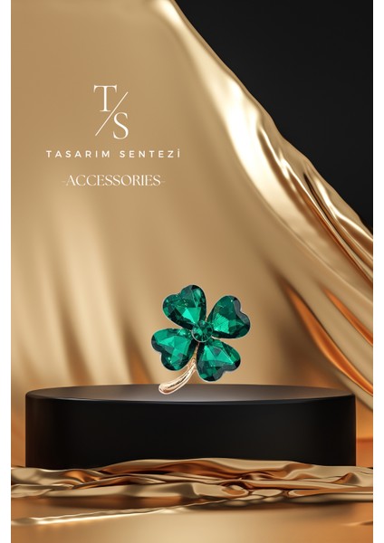 Broş Metal Rozet Yonca Yeşil Taşlı Çiçek Dört Yapraklı Yaka Kıyafet Şapka Takı Aksesuar Hediye fırsatları