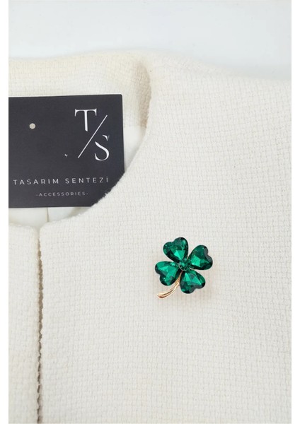 Broş Metal Rozet Yonca Yeşil Taşlı Çiçek Dört Yapraklı Yaka Kıyafet Şapka Takı Aksesuar Hediye fiyatları