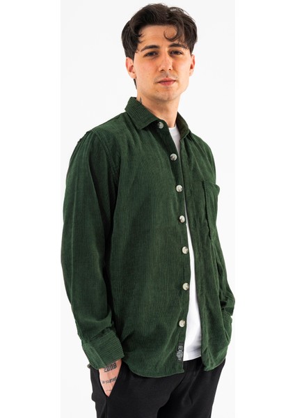 Erkek Kadife Gömlek Haki Rahat Kesim Uzun Kollu Tek Cepli fiyatları