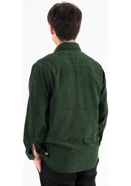 Erkek Kadife Gömlek Haki Rahat Kesim Uzun Kollu Tek Cepli fırsatları