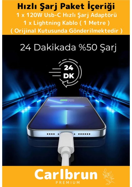Premium 120W Ultra Hızlı Şarj Seti Adaptör + Type C Kablosu Tüm Telefonlara Uyumlu Şarj Cihazı fiyatları