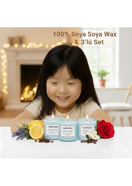 %100 Doğal Kokulu Soya Wax Mum – 40 cc – El Yapımı – Çeşitli Kokular-Mavi 3'lü Set