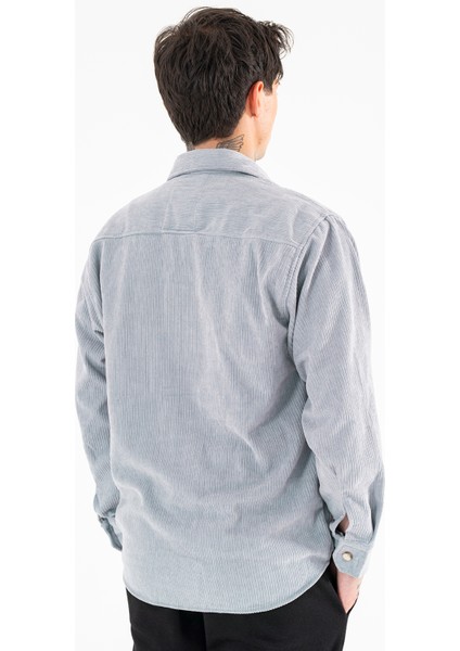 Erkek Kadife Gömlek Açık Gri Rahat Kesim Uzun Kollu Tek Cepli fırsatları