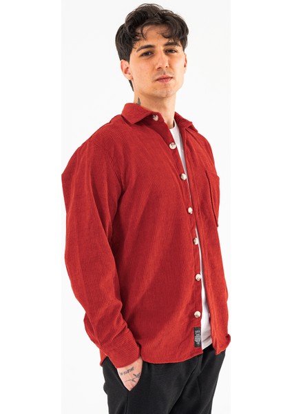 Erkek Kadife Gömlek Kiremit Rahat Kesim Uzun Kollu Tek Cepli fiyatları