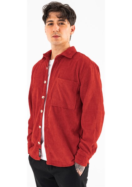 Erkek Kadife Gömlek Kiremit Rahat Kesim Uzun Kollu Tek Cepli modelleri