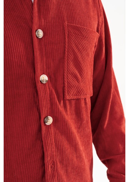 Erkek Kadife Gömlek Kiremit Rahat Kesim Uzun Kollu Tek Cepli indirimleri