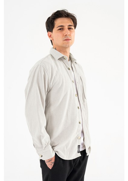 Erkek Kadife Gömlek Taş Rengi Rahat Kesim Uzun Kollu Tek Cepli fiyatları