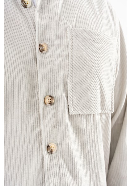 Erkek Kadife Gömlek Taş Rengi Rahat Kesim Uzun Kollu Tek Cepli indirimleri