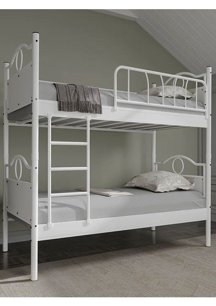 Argimo Zümrüt Genç Çocuk Odası Metal Ranza ve Karyola 90 x 200 Beyaz