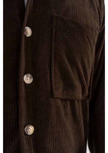 Erkek Kadife Gömlek Kahverengi Rahat Kesim Uzun Kollu Tek Cepli indirimleri