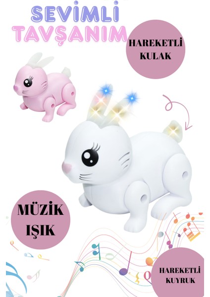 Sevimli Tavşan Müzikli Sesli Işıklı Hareketli Kuyruk ve Kulaklı