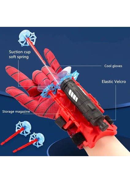 Çocuklar Için Örümcek Adam Eldiveni – Yaylı Dart Atan Oyuncak Tabanca, Vakumlu Ok ve Eldiven Seti