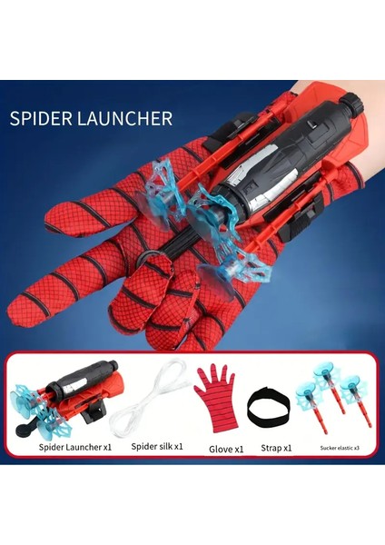Çocuklar Için Örümcek Adam Eldiveni – Yaylı Dart Atan Oyuncak Tabanca, Vakumlu Ok ve Eldiven Seti