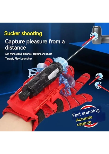 Çocuklar Için Örümcek Adam Eldiveni – Yaylı Dart Atan Oyuncak Tabanca, Vakumlu Ok ve Eldiven Seti
