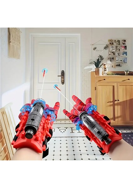 Çocuklar Için Örümcek Adam Eldiveni – Yaylı Dart Atan Oyuncak Tabanca, Vakumlu Ok ve Eldiven Seti