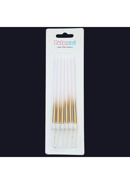 Altın Geçişli Beyaz Ince Uzun Pasta Mum 13 cm * 6 Adet