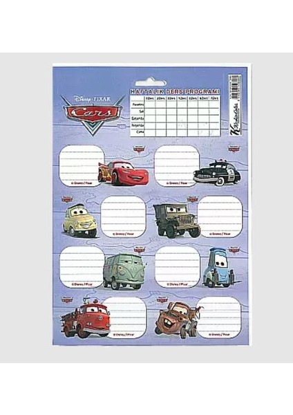 Cars 3'lü Ders Programlı Etiket