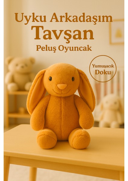 Uzun Kulaklı Yumuşak Tavşan Peluş Oyuncak – Uyku Arkadaşı - Yumuşak, Uzun Kulaklı, Hardal indirimleri