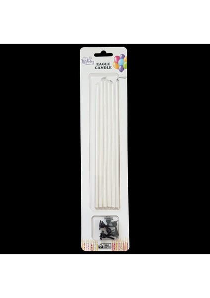 Sedef Metalik Ince Uzun Pasta Mum 20 cm * 6 Adet