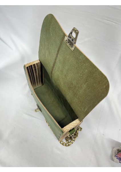 Solenne Çanta, Ahşap Kenarlı Zincir Askılı Veg-Tan Full Grain Deri Kadın Çanta, Günlük Kullanım Kadın Çanta