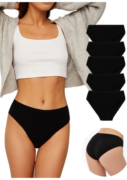 Kadın Külot Pamuklu Likralı Siyah Renk 5’li Paket İç Giyim