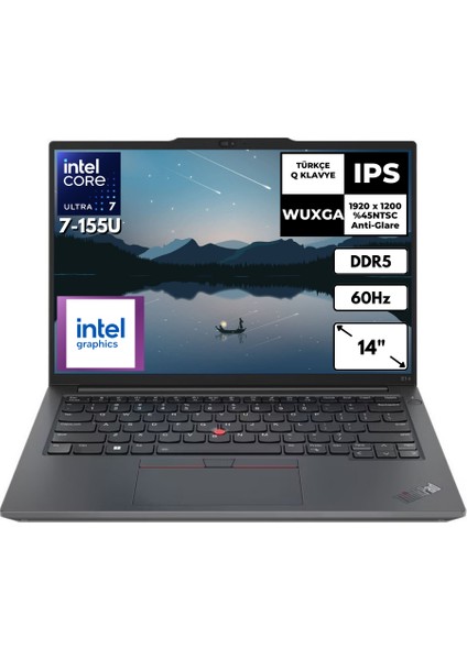 Thinkpad E14 G6 Ultra 7-155U 24 GB 4 Tbssd Intel Graphics 14" Wuxga Windows 11 Home Taşınabilir Bilgisayar 21M8S0LRTXAT35